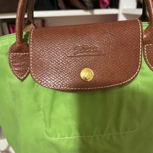 Long champ le pilage Green Tote Bag with Brown Accents - Picture 5 of 7